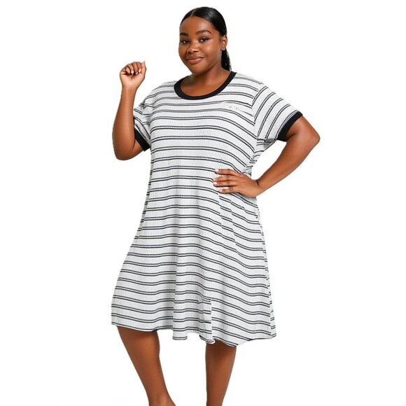 Mossimo Striped Fit & Flare Rib Knit Midi Scoop Neck Dress Black White Size XL - Picture 1 of 11